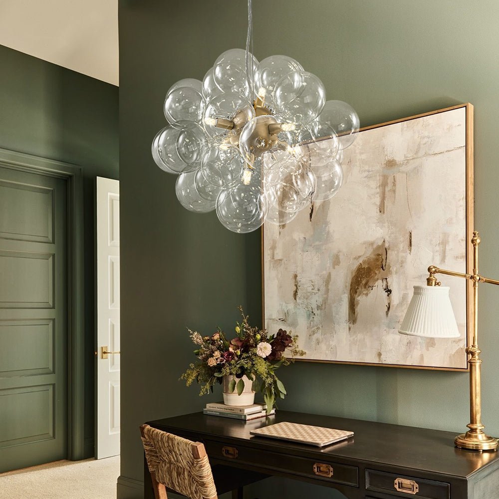 Glazen Bollen Hanglamp Cluster Messing 50cm 6 Lichts G9 Transparant Woonkamer Eetkamer Slaapkamer Entree Bubble Chandelier Dimbaar Keukeneiland