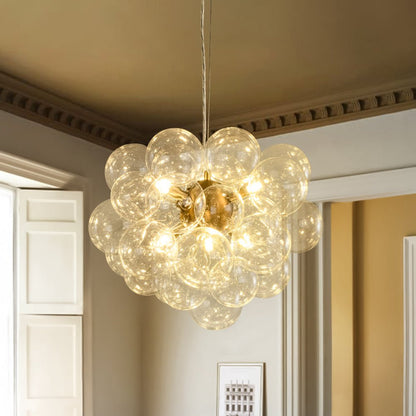 Glazen Bollen Hanglamp Cluster Messing 50cm 6 Lichts G9 Transparant Woonkamer Eetkamer Slaapkamer Entree Bubble Chandelier Dimbaar Keukeneiland