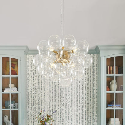 Glazen Bollen Hanglamp Cluster Messing 50cm 6 Lichts G9 Transparant Woonkamer Eetkamer Slaapkamer Entree Bubble Chandelier Dimbaar Keukeneiland