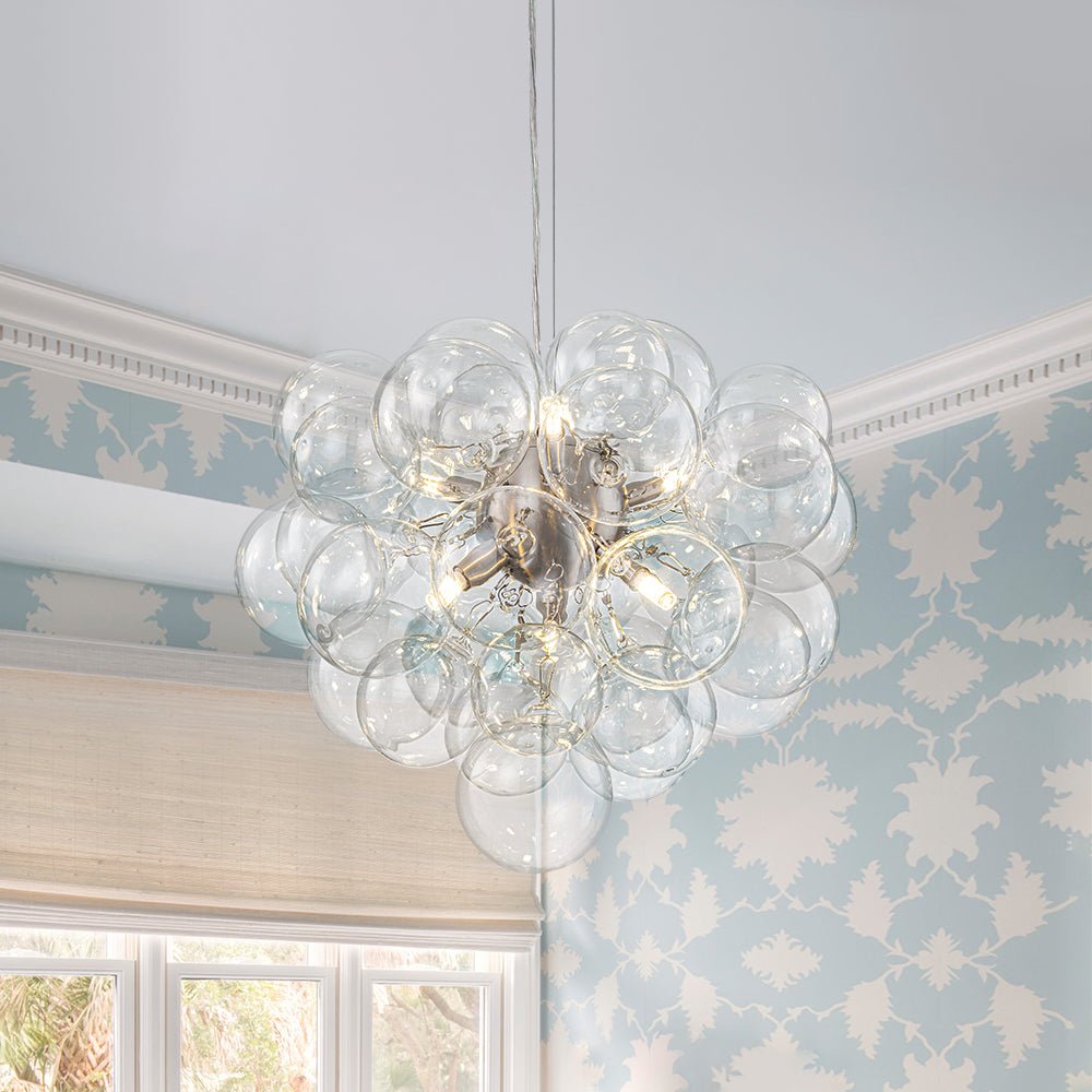 Glazen Bollen Hanglamp Cluster Messing 50cm 6 Lichts G9 Transparant Woonkamer Eetkamer Slaapkamer Entree Bubble Chandelier Dimbaar Keukeneiland