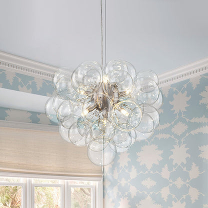 Glazen Bollen Hanglamp Cluster Messing 50cm 6 Lichts G9 Transparant Woonkamer Eetkamer Slaapkamer Entree Bubble Chandelier Dimbaar Keukeneiland
