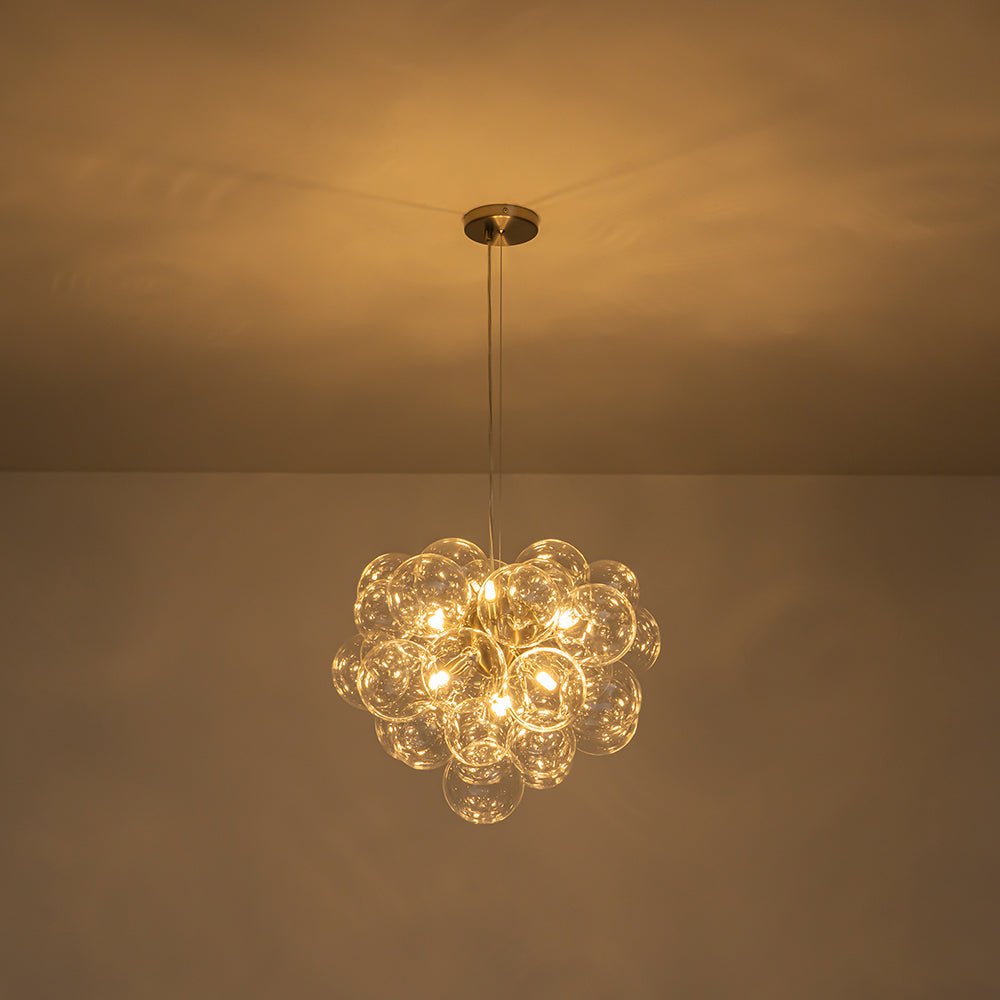 Glazen Bollen Hanglamp Cluster Messing 50cm 6 Lichts G9 Transparant Woonkamer Eetkamer Slaapkamer Entree Bubble Chandelier Dimbaar Keukeneiland
