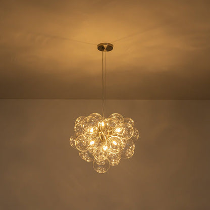 Glazen Bollen Hanglamp Cluster Messing 50cm 6 Lichts G9 Transparant Woonkamer Eetkamer Slaapkamer Entree Bubble Chandelier Dimbaar Keukeneiland