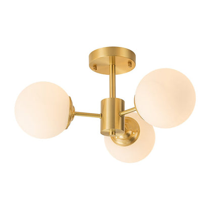 Sputnik Plafondlamp 3 Lichts Messing Opaal Glas 48cm E26 Woonkamer Slaapkamer Eetkamer Entree Mid-Century Bubble Flush Mount Badkamer