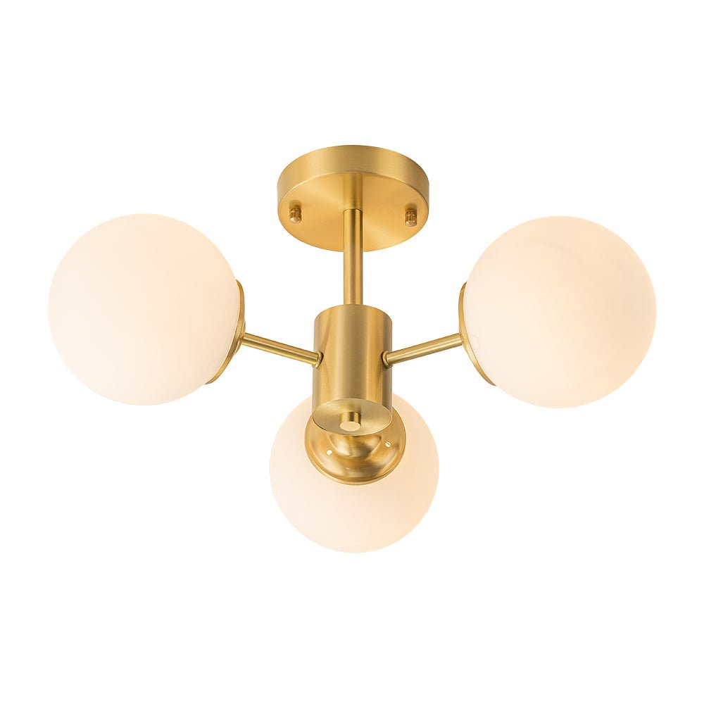 Sputnik Plafondlamp 3 Lichts Messing Opaal Glas 48cm E26 Woonkamer Slaapkamer Eetkamer Entree Mid-Century Bubble Flush Mount Badkamer