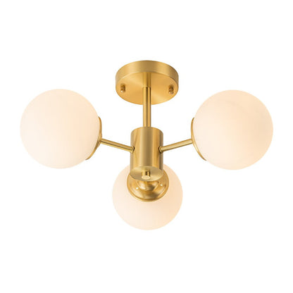 Sputnik Plafondlamp 3 Lichts Messing Opaal Glas 48cm E26 Woonkamer Slaapkamer Eetkamer Entree Mid-Century Bubble Flush Mount Badkamer