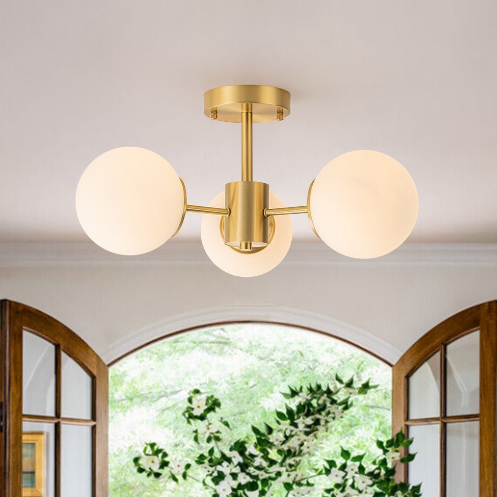 Sputnik Plafondlamp 3 Lichts Messing Opaal Glas 48cm E26 Woonkamer Slaapkamer Eetkamer Entree Mid-Century Bubble Flush Mount Badkamer