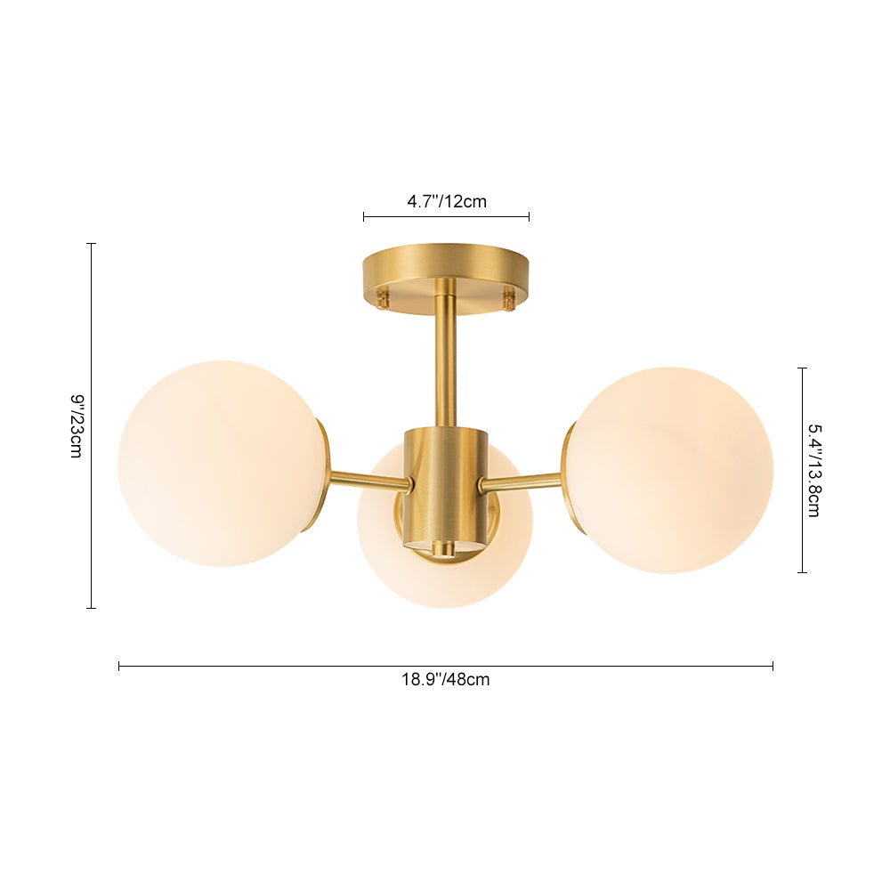 Sputnik Plafondlamp 3 Lichts Messing Opaal Glas 48cm E26 Woonkamer Slaapkamer Eetkamer Entree Mid-Century Bubble Flush Mount Badkamer