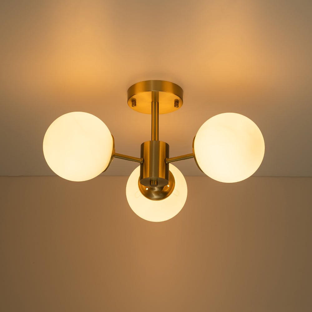 Sputnik Plafondlamp 3 Lichts Messing Opaal Glas 48cm E26 Woonkamer Slaapkamer Eetkamer Entree Mid-Century Bubble Flush Mount Badkamer