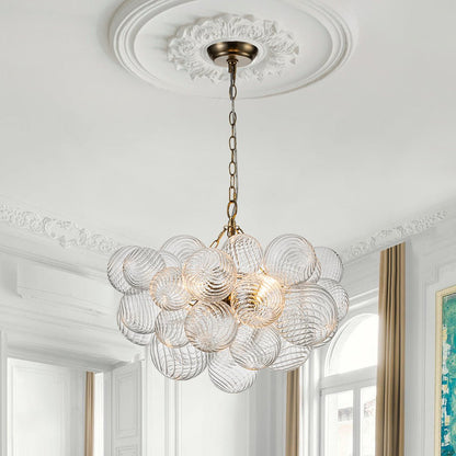 Moderne Glazen Kroonluchter met Geribbelde Bollen voor Eetkamer & Woonkamer