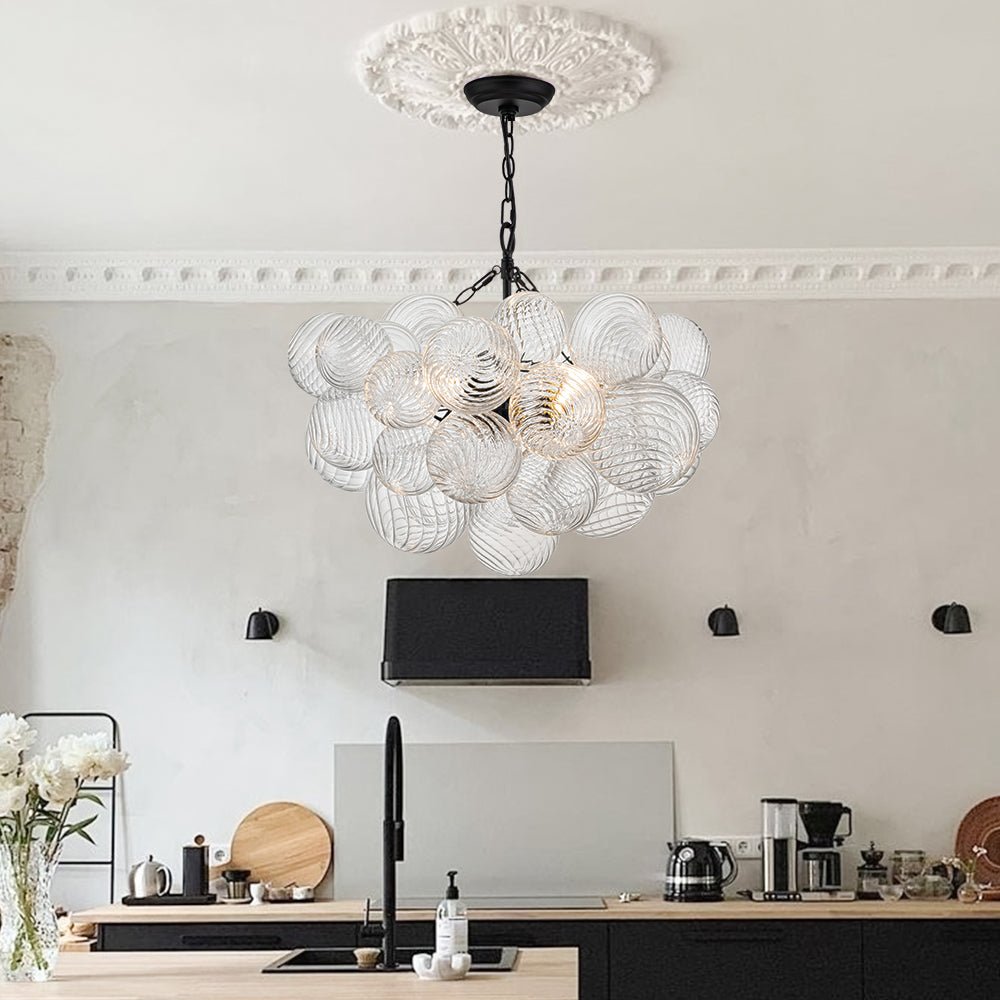 Moderne Glazen Kroonluchter met Geribbelde Bollen voor Eetkamer & Woonkamer