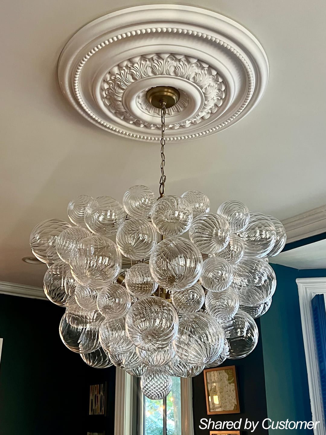 Moderne Glazen Kroonluchter met Geribbelde Bollen voor Eetkamer & Woonkamer