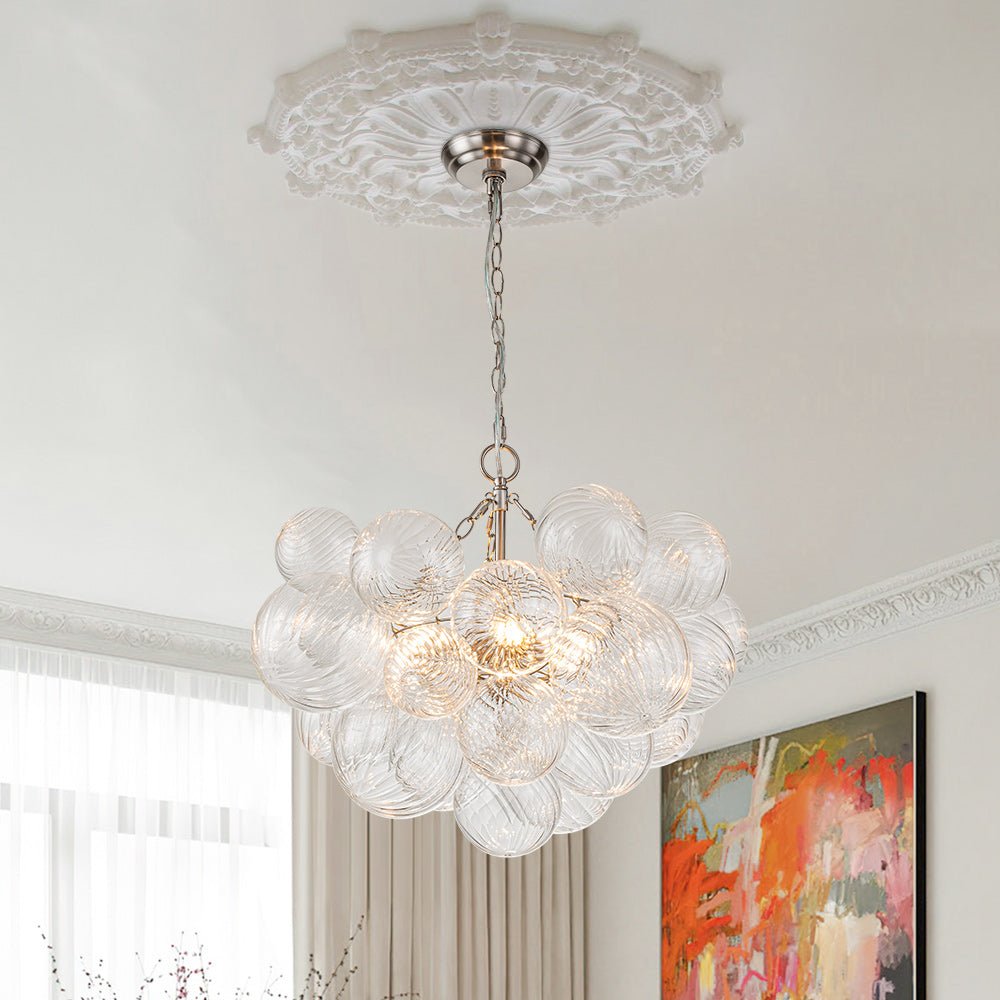 Moderne Glazen Kroonluchter met Geribbelde Bollen voor Eetkamer & Woonkamer