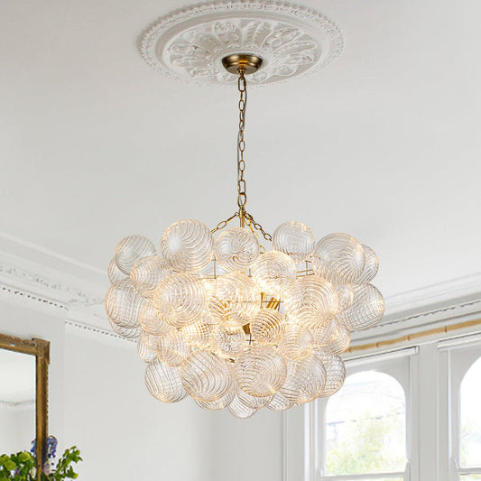 Moderne Glazen Kroonluchter met Geribbelde Bollen voor Eetkamer & Woonkamer