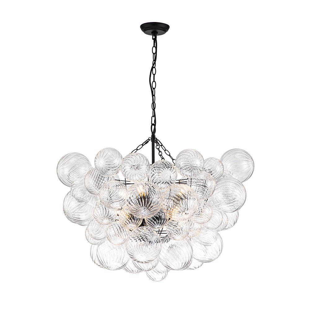 Moderne Glazen Kroonluchter met Geribbelde Bollen voor Eetkamer & Woonkamer