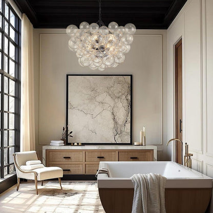 Moderne Glazen Kroonluchter met Geribbelde Bollen voor Eetkamer & Woonkamer