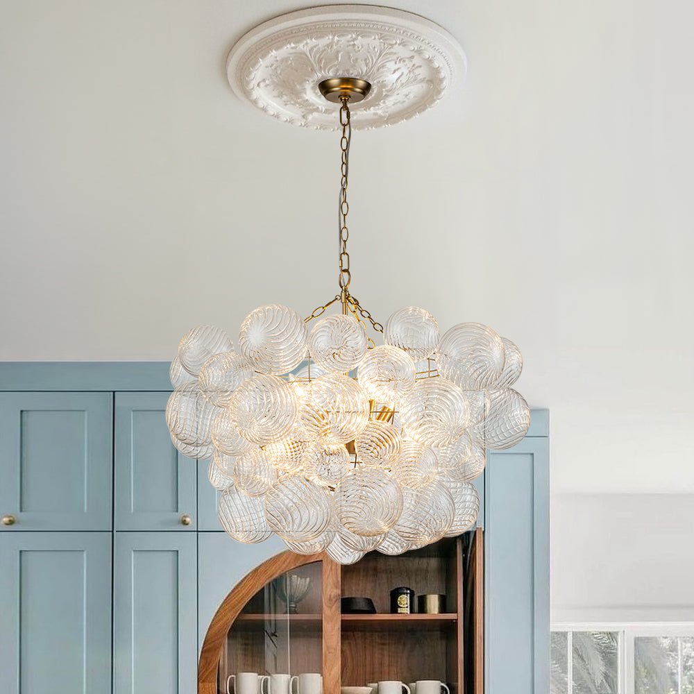 Moderne Glazen Kroonluchter met Geribbelde Bollen voor Eetkamer & Woonkamer
