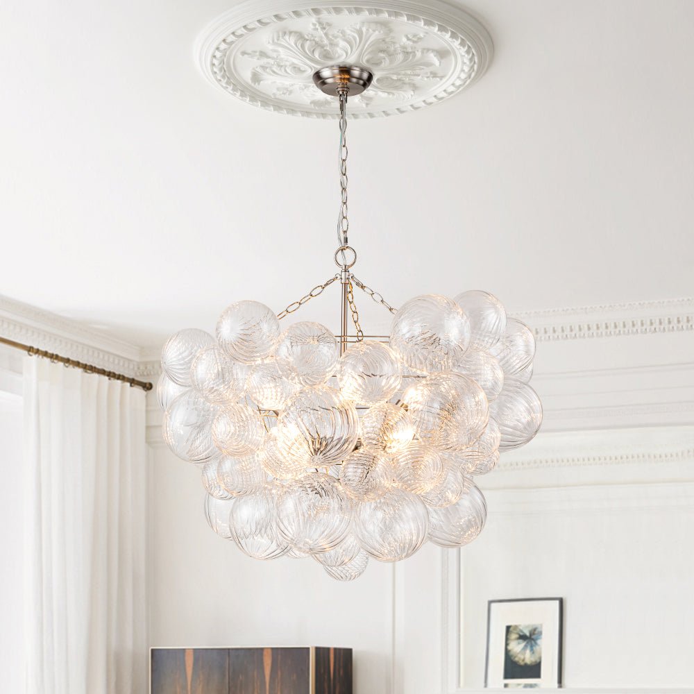 Moderne Glazen Kroonluchter met Geribbelde Bollen voor Eetkamer & Woonkamer
