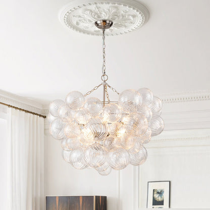 Moderne Glazen Kroonluchter met Geribbelde Bollen voor Eetkamer & Woonkamer