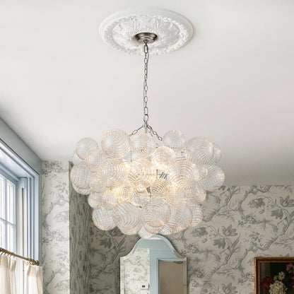 Moderne Glazen Kroonluchter met Geribbelde Bollen voor Eetkamer & Woonkamer