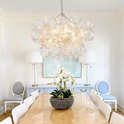 Moderne Glazen Kroonluchter met Geribbelde Bollen voor Eetkamer & Woonkamer