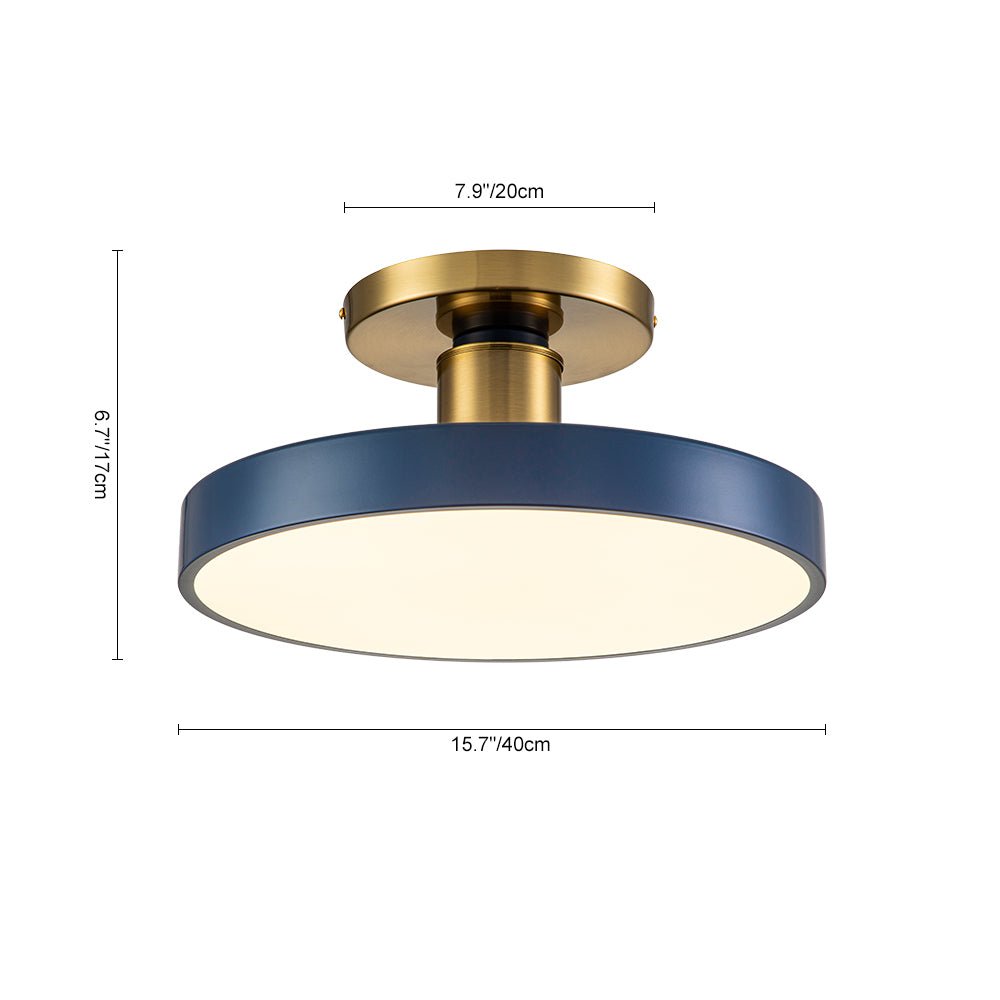 LED Plafondlamp Rond Blauw Messing 40cm 24W Dimbaar 5 Kleurtemperaturen Slaapkamer Keuken Woonkamer Entree Coastal Semi Flush Mount