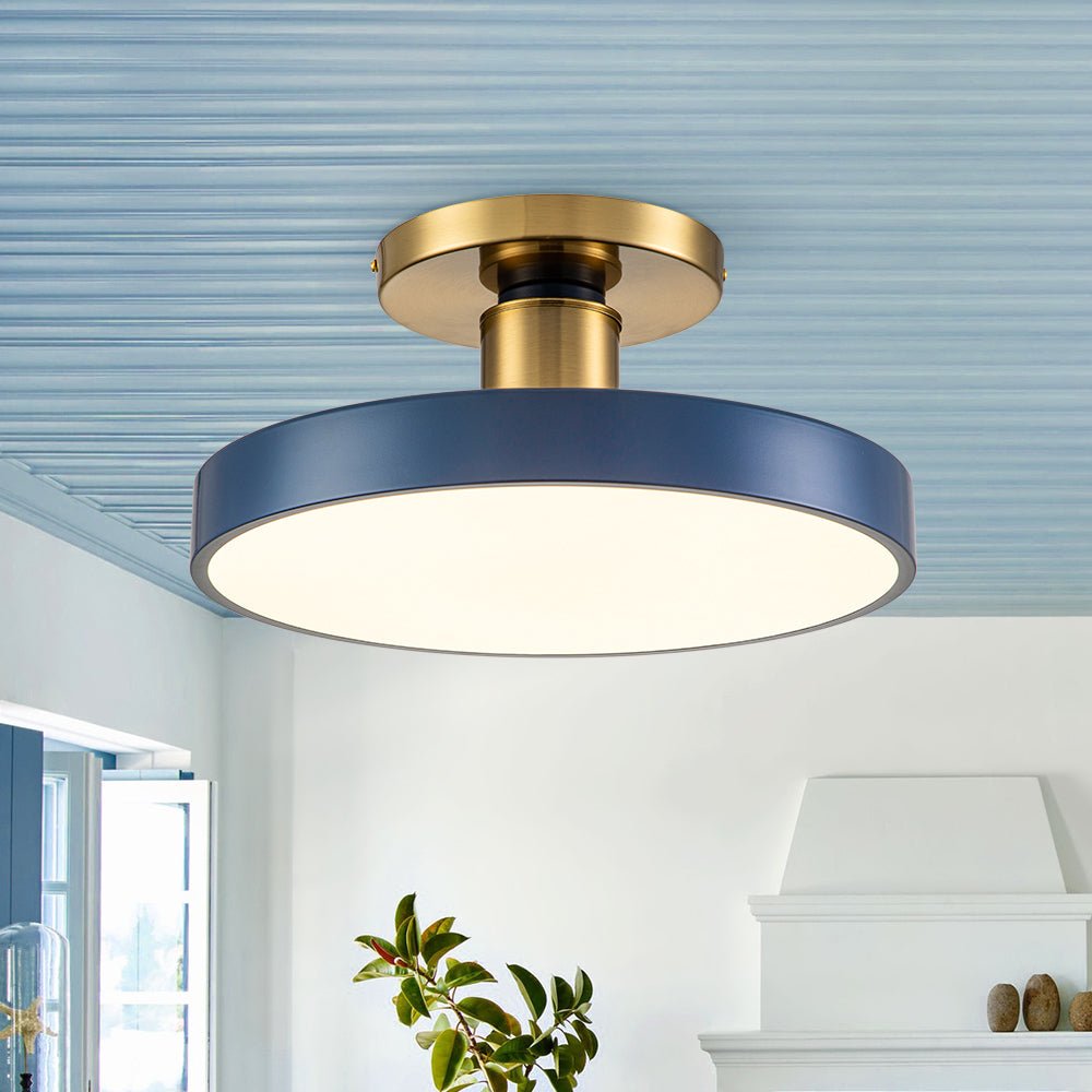 LED Plafondlamp Rond Blauw Messing 40cm 24W Dimbaar 5 Kleurtemperaturen Slaapkamer Keuken Woonkamer Entree Coastal Semi Flush Mount