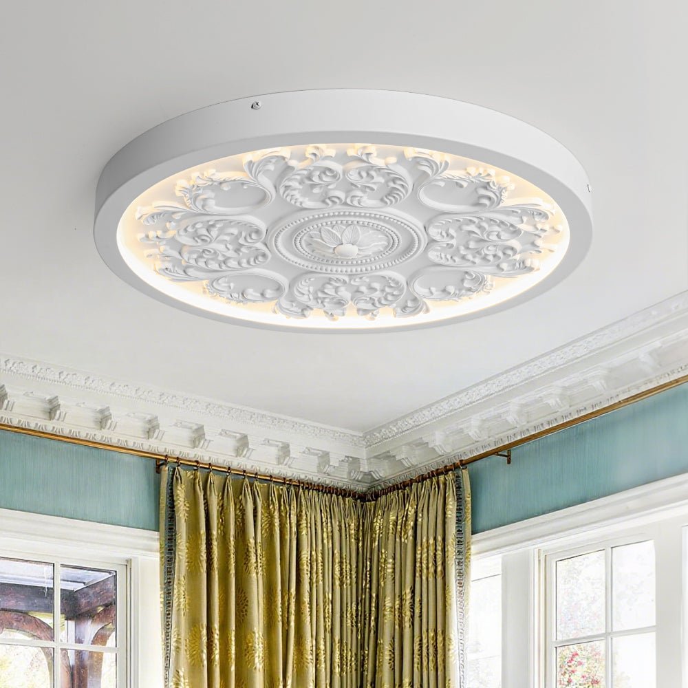 Led Plafondlamp Rond Wit 48.5cm Woonkamer Slaapkamer Dimbaar Klassiek Ornament Medallion Flush Mount Hal Badkamer