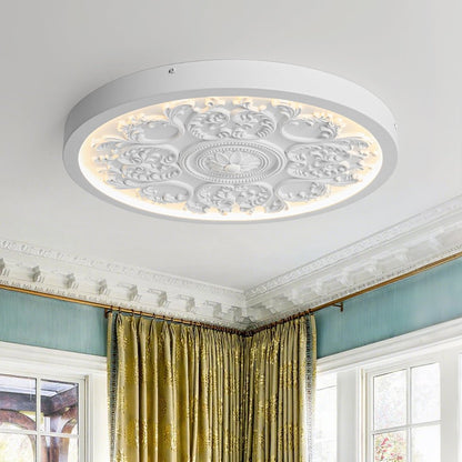 Led Plafondlamp Rond Wit 48.5cm Woonkamer Slaapkamer Dimbaar Klassiek Ornament Medallion Flush Mount Hal Badkamer