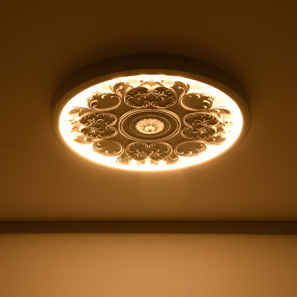 Led Plafondlamp Rond Wit 48.5cm Woonkamer Slaapkamer Dimbaar Klassiek Ornament Medallion Flush Mount Hal Badkamer