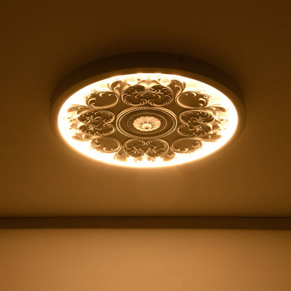 Led Plafondlamp Rond Wit 48.5cm Woonkamer Slaapkamer Dimbaar Klassiek Ornament Medallion Flush Mount Hal Badkamer