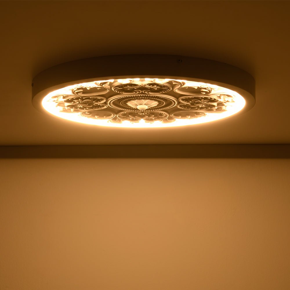 Led Plafondlamp Rond Wit 48.5cm Woonkamer Slaapkamer Dimbaar Klassiek Ornament Medallion Flush Mount Hal Badkamer