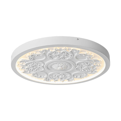 Led Plafondlamp Rond Wit 48.5cm Woonkamer Slaapkamer Dimbaar Klassiek Ornament Medallion Flush Mount Hal Badkamer