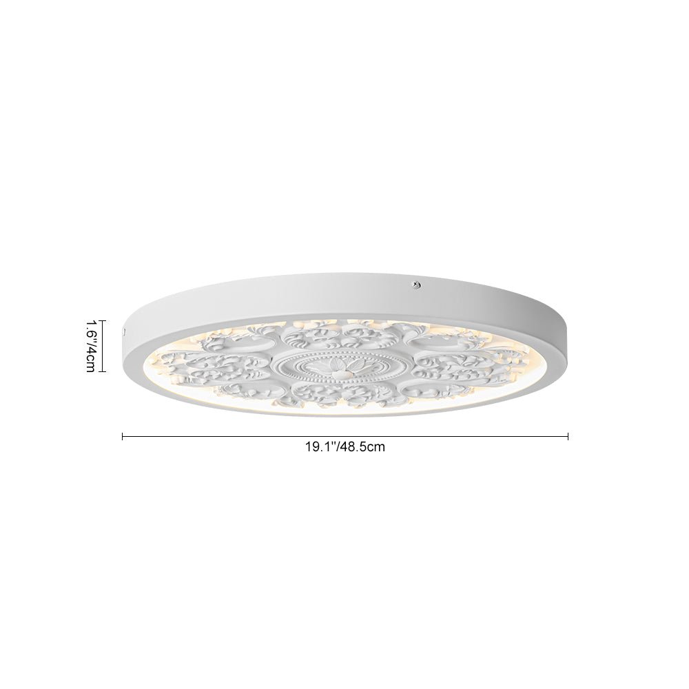 Led Plafondlamp Rond Wit 48.5cm Woonkamer Slaapkamer Dimbaar Klassiek Ornament Medallion Flush Mount Hal Badkamer