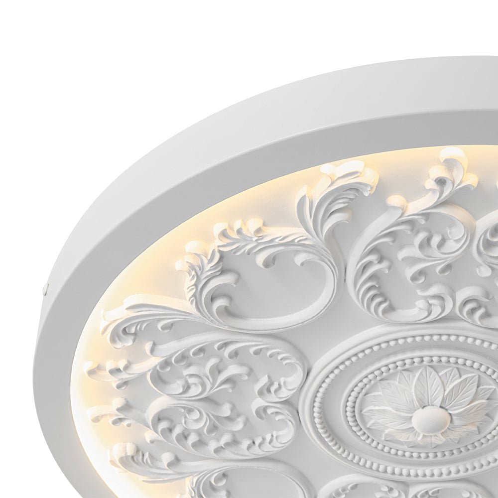 Led Plafondlamp Rond Wit 48.5cm Woonkamer Slaapkamer Dimbaar Klassiek Ornament Medallion Flush Mount Hal Badkamer