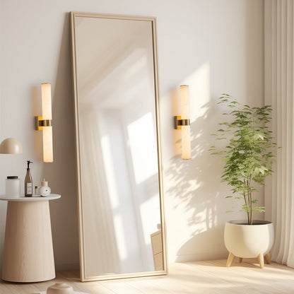Lineaire LED Wandlamp met Albast – Moderne Badkamerverlichting in Messing of Zwart – 60cm Dimbaar 3000K
