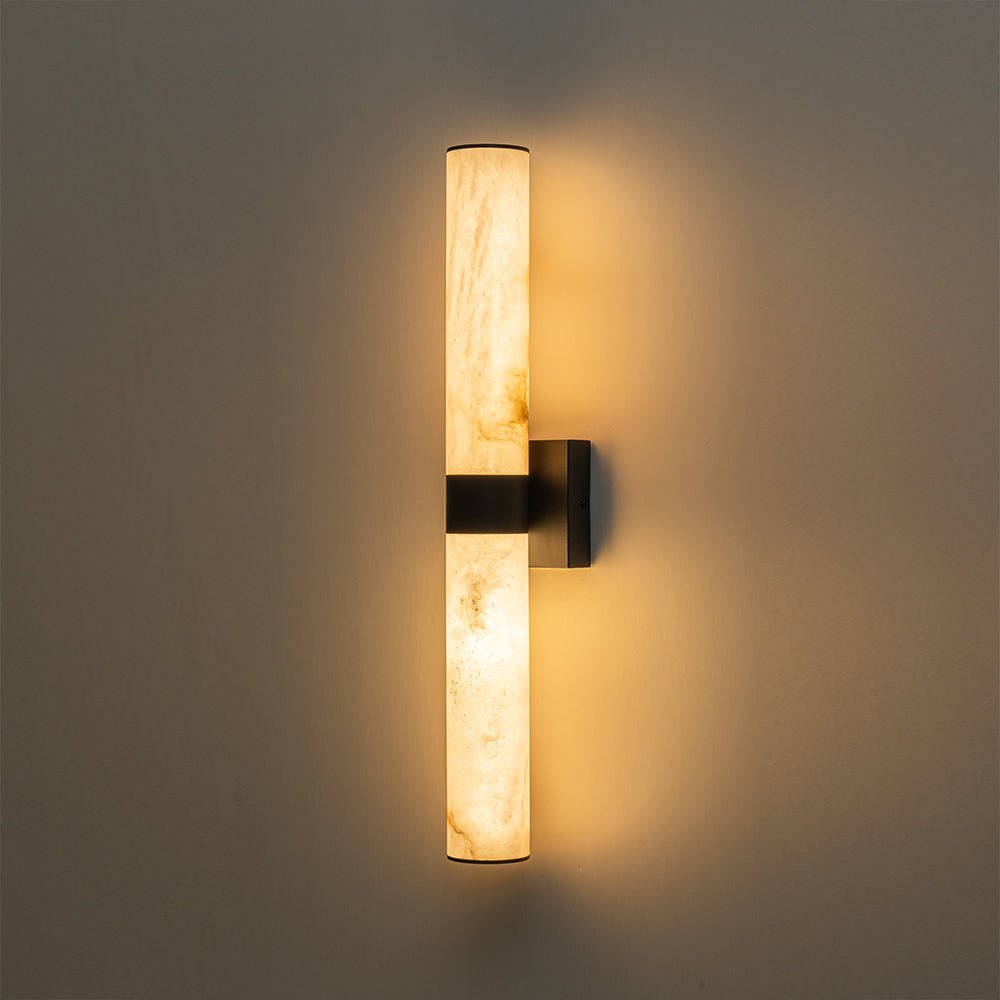 Lineaire LED Wandlamp met Albast – Moderne Badkamerverlichting in Messing of Zwart – 60cm Dimbaar 3000K