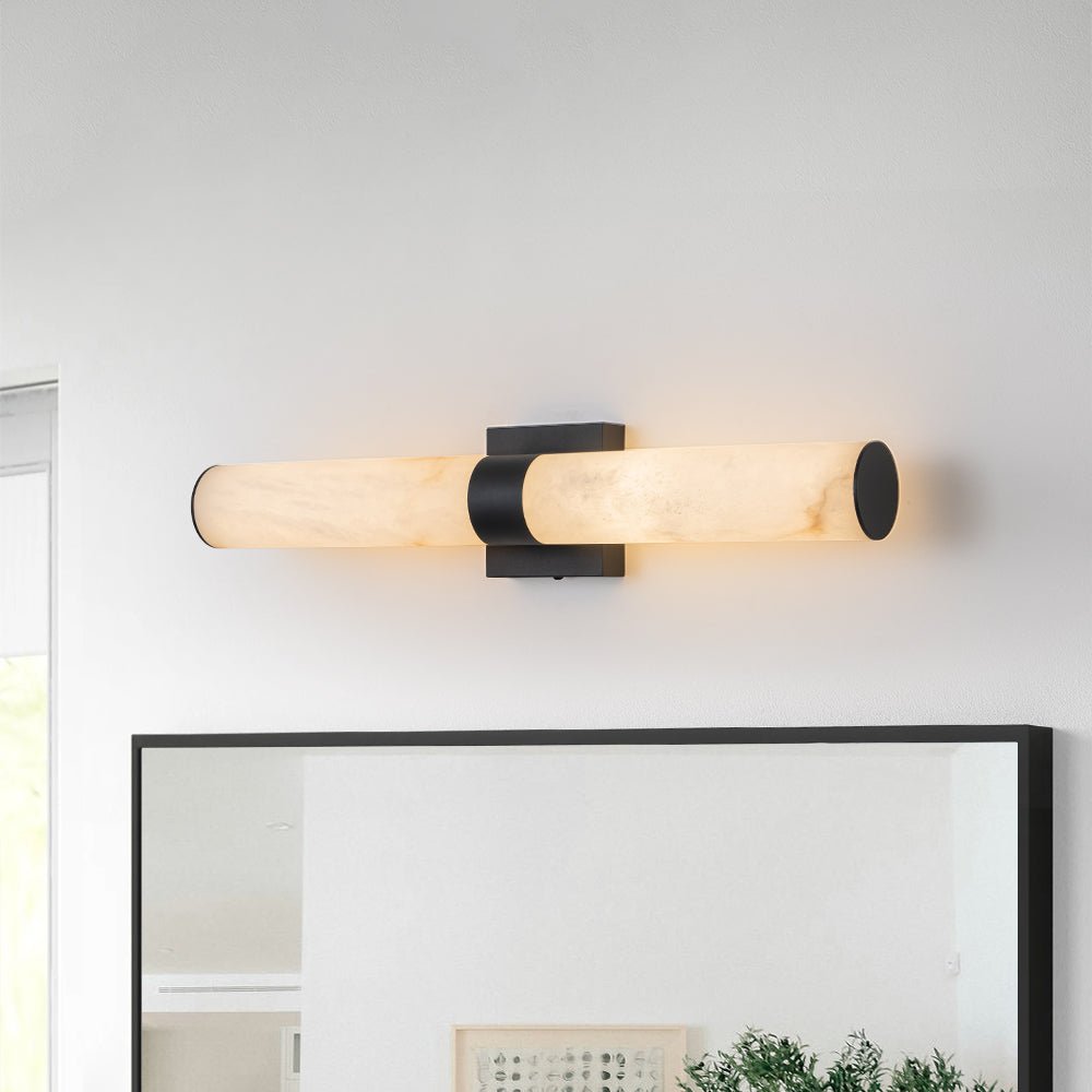 Lineaire LED Wandlamp met Albast – Moderne Badkamerverlichting in Messing of Zwart – 60cm Dimbaar 3000K