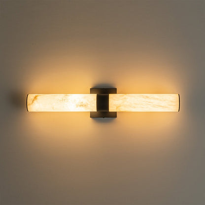 Lineaire LED Wandlamp met Albast – Moderne Badkamerverlichting in Messing of Zwart – 60cm Dimbaar 3000K