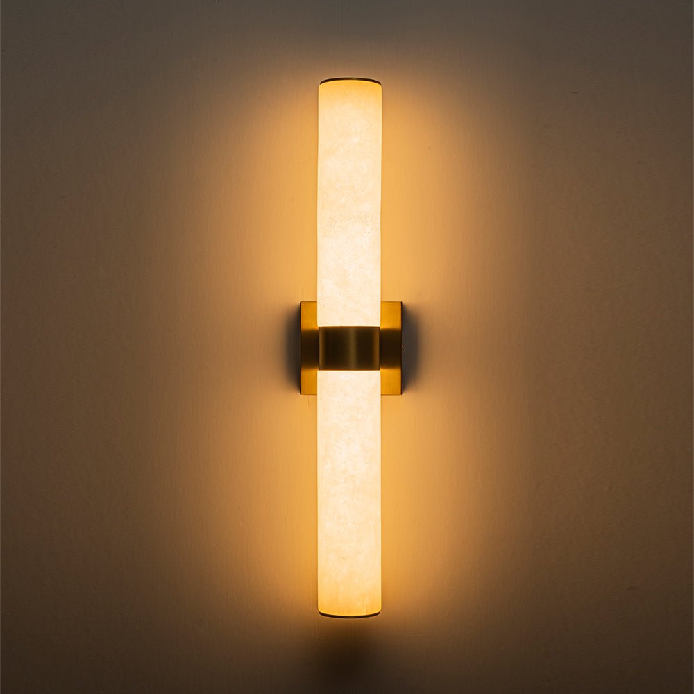 Lineaire LED Wandlamp met Albast – Moderne Badkamerverlichting in Messing of Zwart – 60cm Dimbaar 3000K