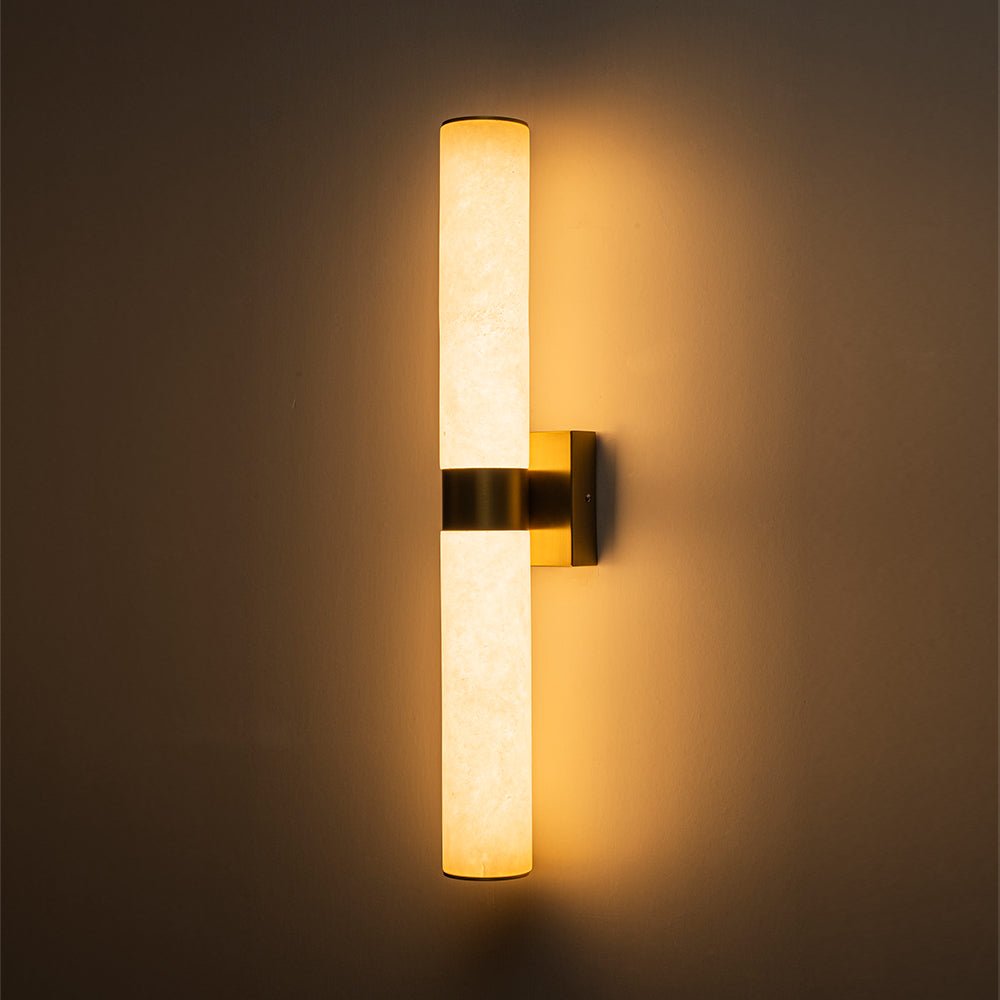 Lineaire LED Wandlamp met Albast – Moderne Badkamerverlichting in Messing of Zwart – 60cm Dimbaar 3000K