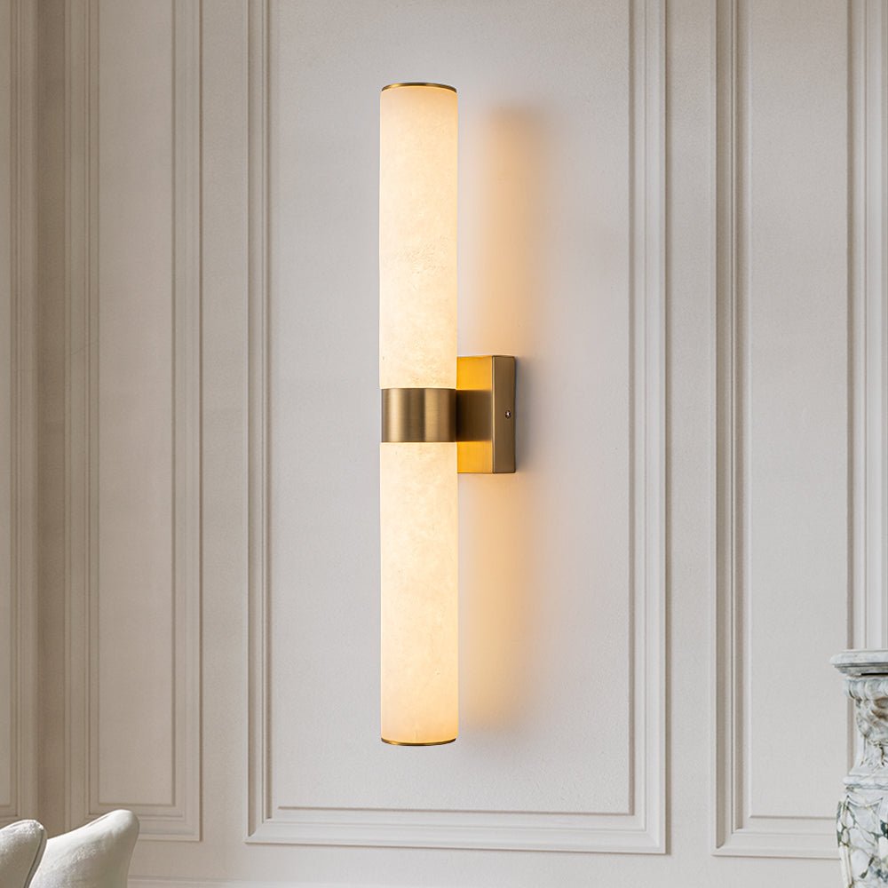 Lineaire LED Wandlamp met Albast – Moderne Badkamerverlichting in Messing of Zwart – 60cm Dimbaar 3000K