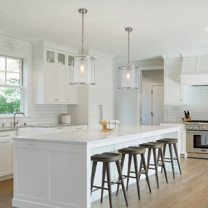 Hanglamp Cilinder Glas Messing Nikkel 32cm E26 Verstelbaar Keuken Eetkamer Entree Kooi Pendel Woonkamer Badkamer Farmhouse