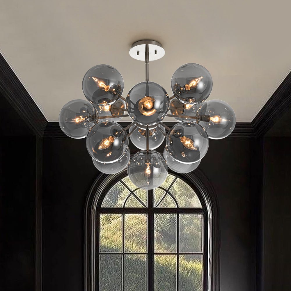 Sputnik Hanglamp 13 Lichts Gerookt Glas Messing Nikkel 60cm E12 Woonkamer Eetkamer Slaapkamer Entree Sunburst Chandelier Dimbaar