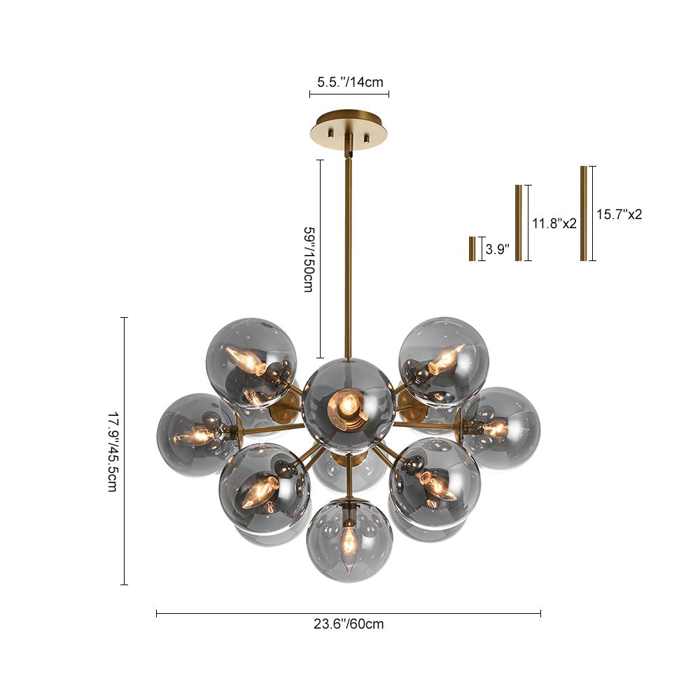 Sputnik Hanglamp 13 Lichts Gerookt Glas Messing Nikkel 60cm E12 Woonkamer Eetkamer Slaapkamer Entree Sunburst Chandelier Dimbaar