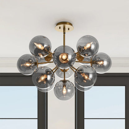 Sputnik Hanglamp 13 Lichts Gerookt Glas Messing Nikkel 60cm E12 Woonkamer Eetkamer Slaapkamer Entree Sunburst Chandelier Dimbaar