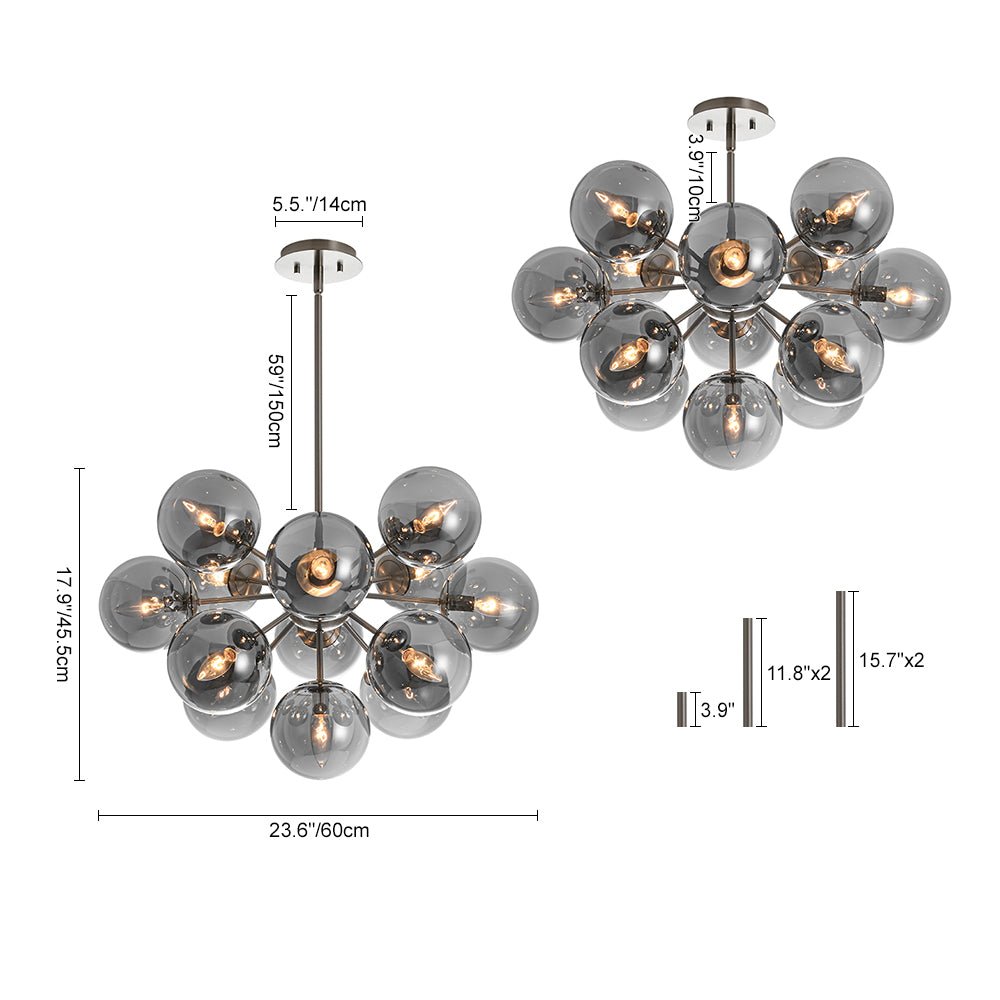 Sputnik Hanglamp 13 Lichts Gerookt Glas Messing Nikkel 60cm E12 Woonkamer Eetkamer Slaapkamer Entree Sunburst Chandelier Dimbaar