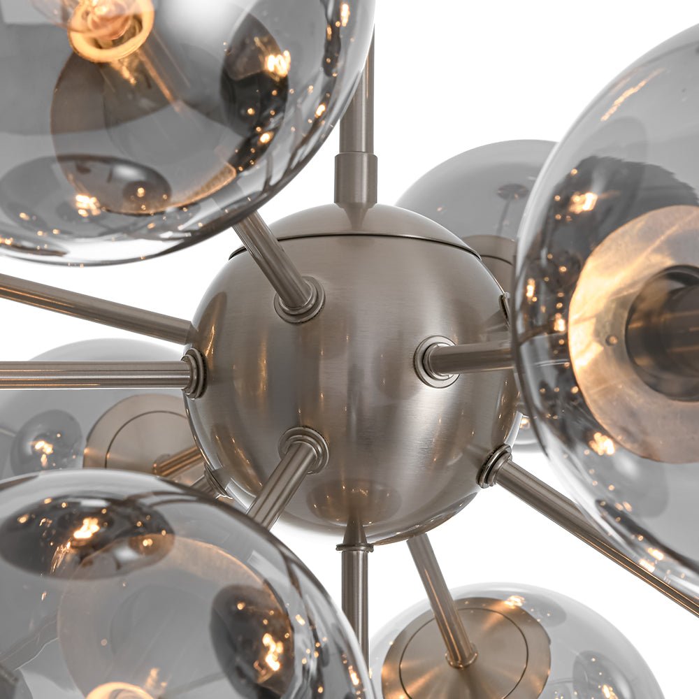 Sputnik Hanglamp 13 Lichts Gerookt Glas Messing Nikkel 60cm E12 Woonkamer Eetkamer Slaapkamer Entree Sunburst Chandelier Dimbaar