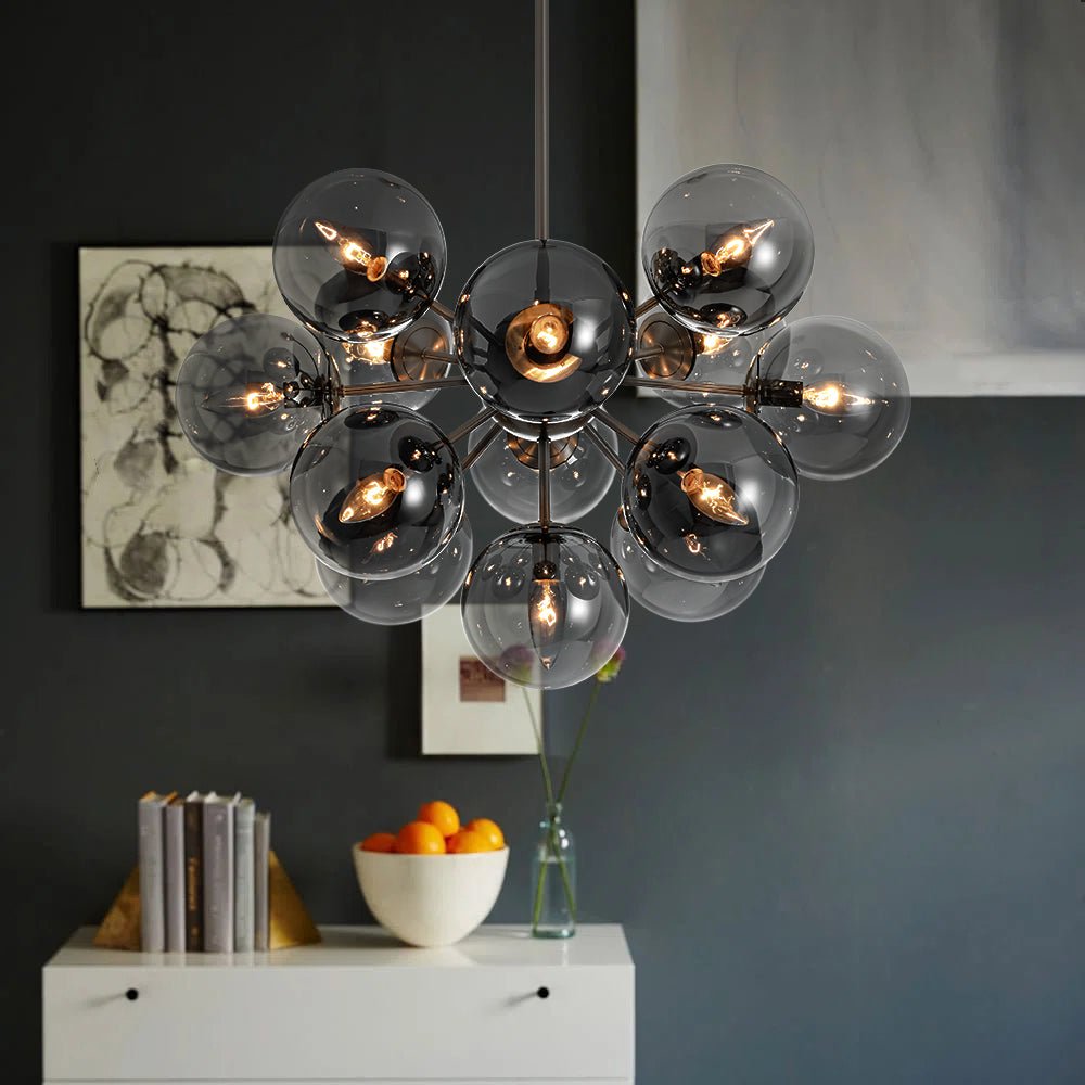 Sputnik Hanglamp 13 Lichts Gerookt Glas Messing Nikkel 60cm E12 Woonkamer Eetkamer Slaapkamer Entree Sunburst Chandelier Dimbaar