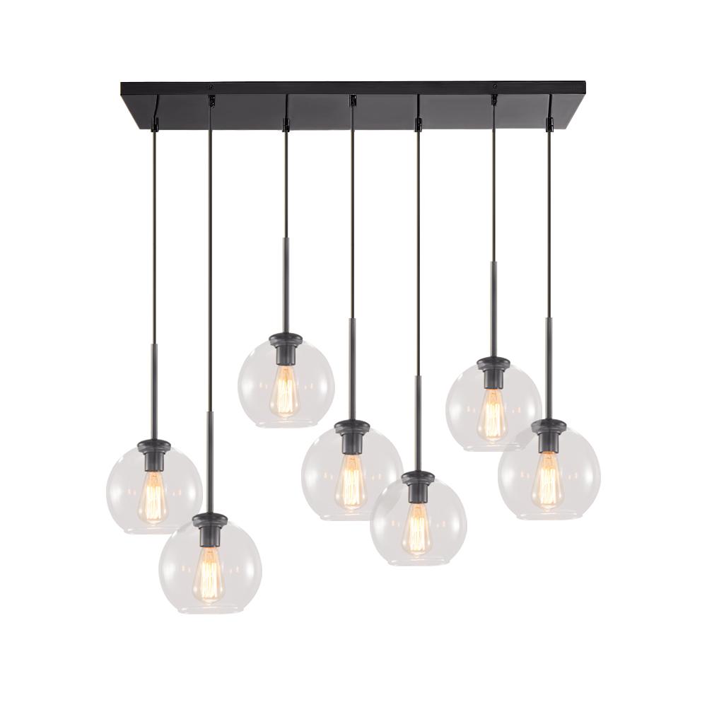 Glazen Bollen Hanglamp Keukeneiland 7 Lichts Messing Zwart 90cm Cluster Eetkamer Woonkamer Rechthoekig Verstelbaar E26 Mid-Century